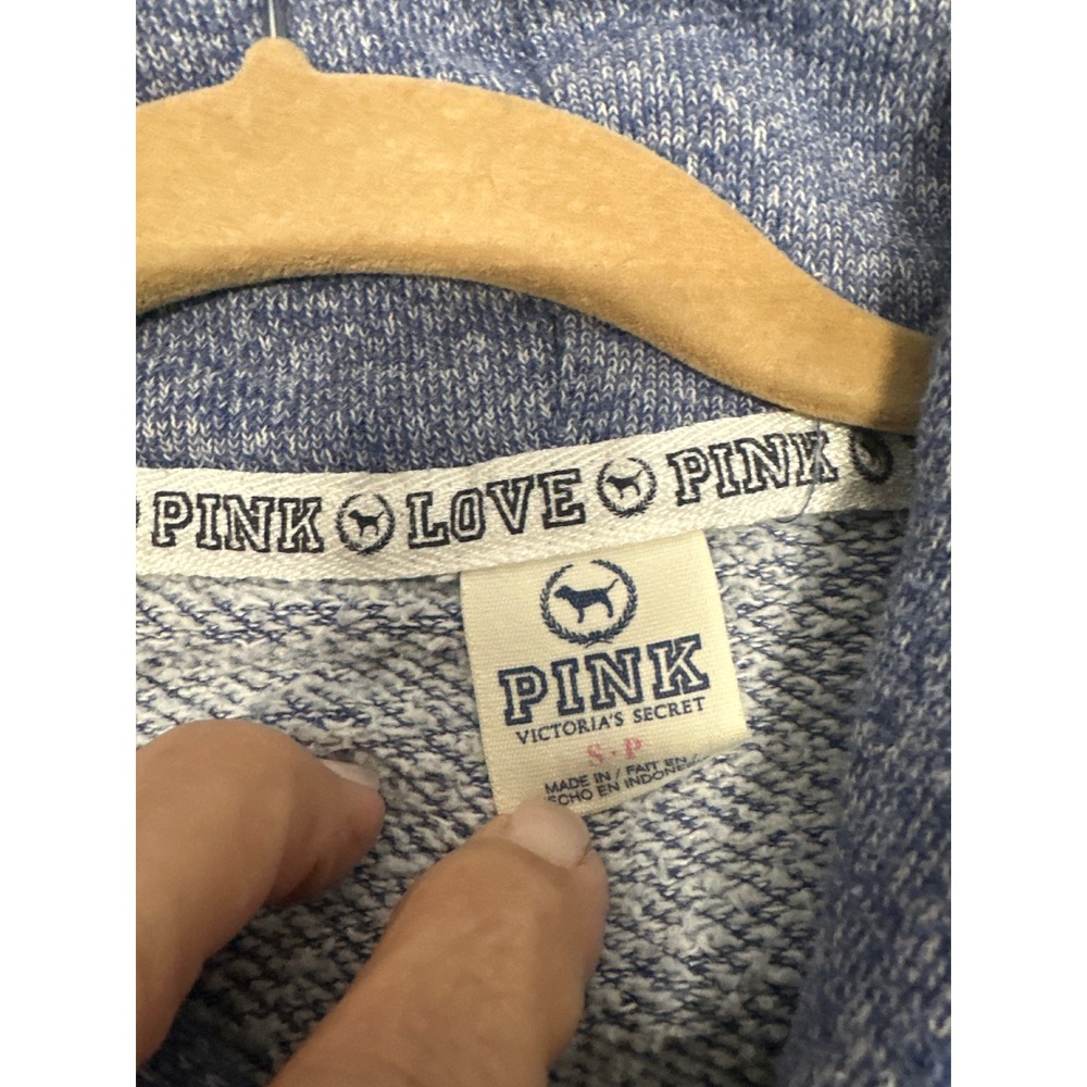 Victoria's Secret PINK Blue Heathered Full Zip Hoodie Love Pink 86 Heart Small - Picture 3 of 4